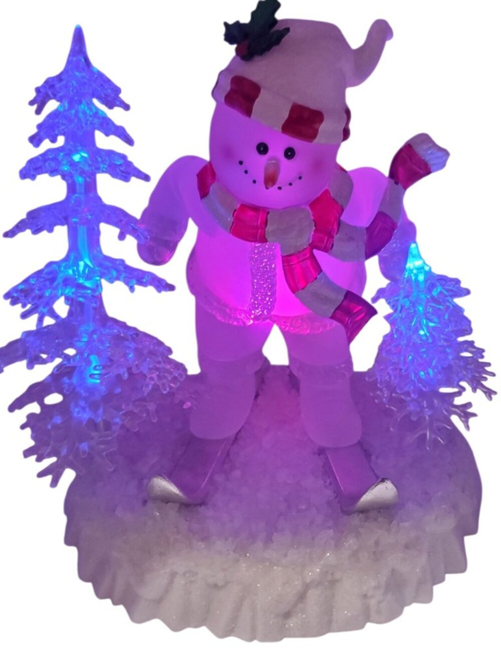 JC Penney Color-Changing LED Acrylic Snowman Skiing Christmas Figurine 9inch